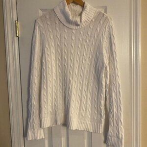 Jeanne Pierre Women's White Cable knit 100% Cotton Turtleneck Sweater Size Large